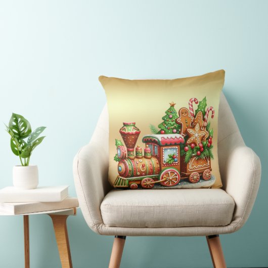 Gingerbread Train Holiday Throw Pillow クッション (椅子)