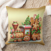 Gingerbread Train Holiday Throw Pillow クッション (ブランケット)