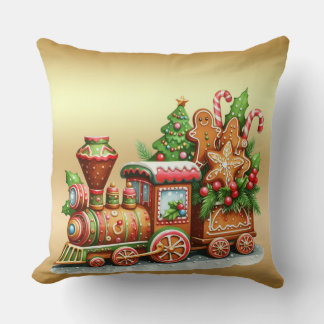 Gingerbread Train Holiday Throw Pillow クッション
