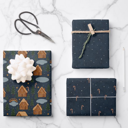 Gingerbread Village Pattern Wrapping Paper Set ラッピングペーパーシート (正面)