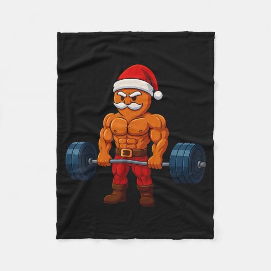 Gingerbread Weightlifting Fitness Gym Workout Chri フリースブランケット (正面)