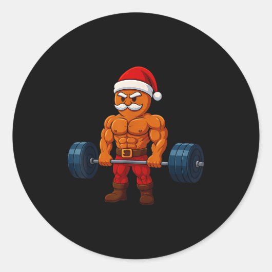 Gingerbread Weightlifting Fitness Gym Workout Chri ラウンドシール (正面)