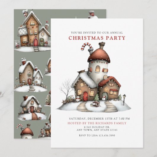 Gingerbread | Whimsical Christmas Party 招待状 (正面/裏面)