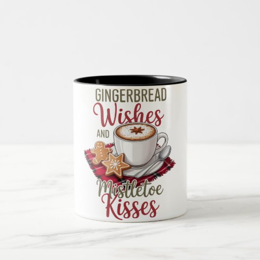 Gingerbread Wishes and Mistletoe Kisses Christmas ツートーンマグカップ (中央)
