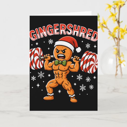Gingershred Funny Gingerbread Man Gym Bodybuilding カード (黄色い花)