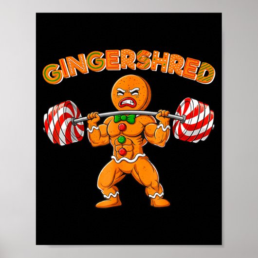 Gingershred Funny Gingerbread Man Gym Bodybuilding ポスター (正面)