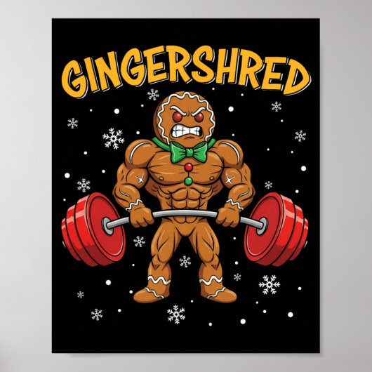 Gingershred Funny Gingerbread Man Gym Bodybuilding ポスター (正面)