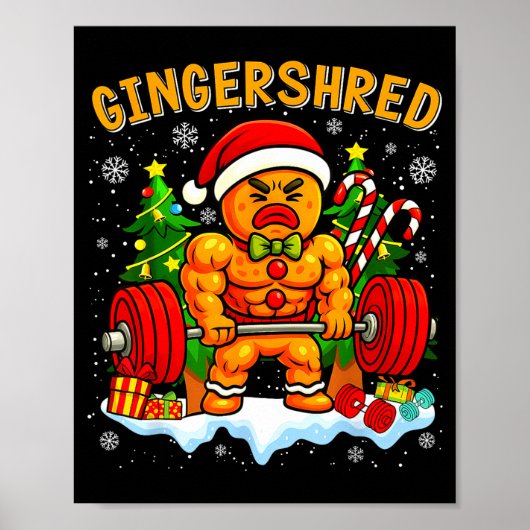 Gingershred Funny Gingerbread Man Gym Bodybuilding ポスター (正面)