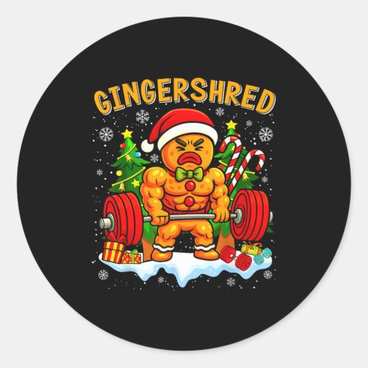 Gingershred Funny Gingerbread Man Gym Bodybuilding ラウンドシール (正面)