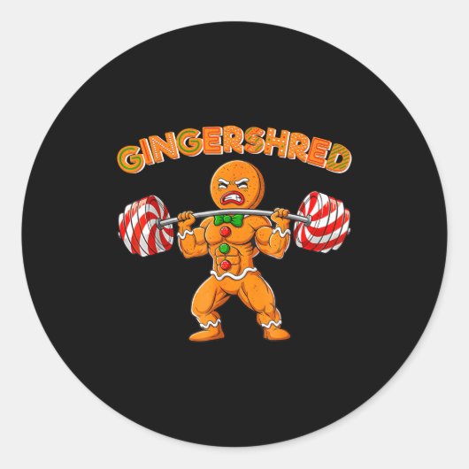 Gingershred Funny Gingerbread Man Gym Bodybuilding ラウンドシール (正面)