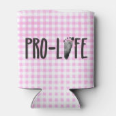 Gingham上のプロライフベビーフットプリント 缶クーラー (裏面)