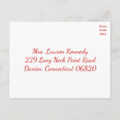 Gingham 素朴 RSVPのチ結婚ェック赤と白ス インビテーションポストカード (裏面)