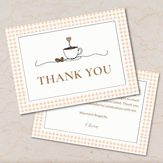 Gingham A Baby Is Brewing Baby Shower Thank You  サンキューカード