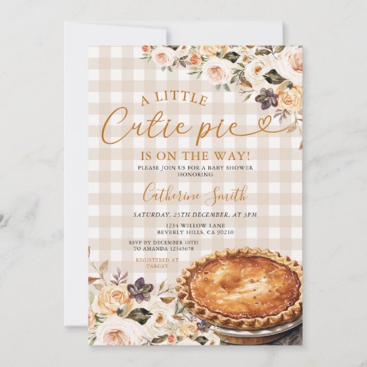 Gingham A little Cutie Pie Baby Shower Pumpkin 招待状 (正面)