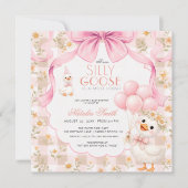 Gingham All in One Silly Goose Bow Baby Shower  招待状 (正面)
