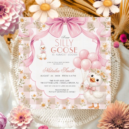 Gingham All in One Silly Goose Bow Baby Shower  招待状