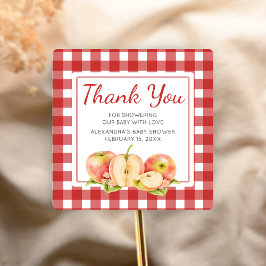 Gingham Apple of Our Eye Baby Shower スクエアシール