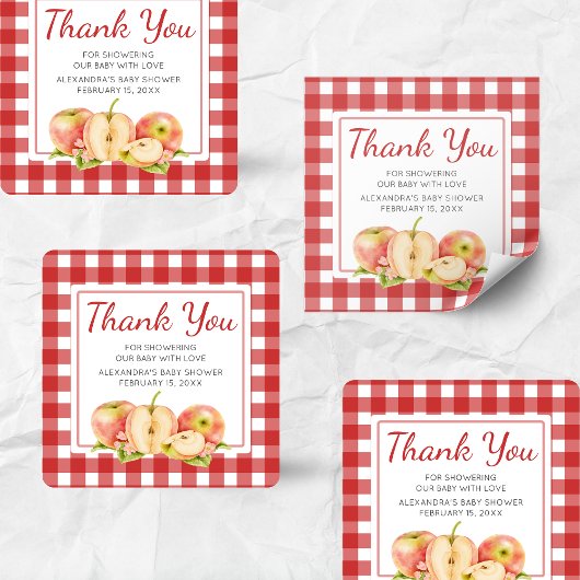 Gingham Apple of Our Eye Baby Shower スクエアシール