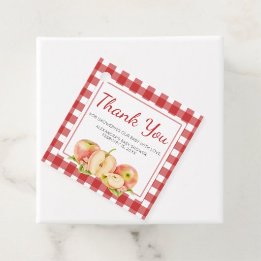 Gingham Apple of Our Eye Baby Shower フェイバータグ (インサイチュ)