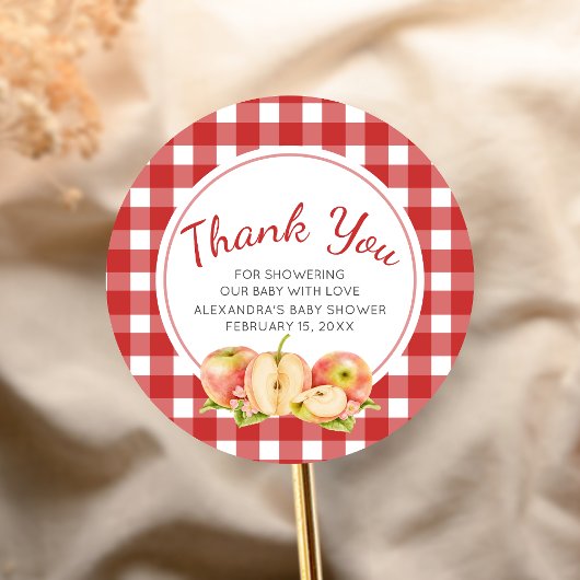 Gingham Apple of Our Eye Baby Shower ラウンドシール