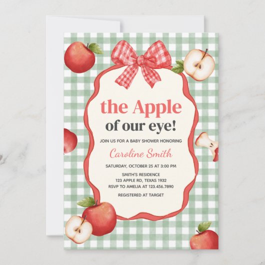 Gingham Apple of our Eye Baby Shower 招待状 (正面)
