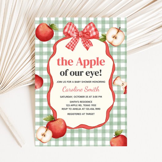Gingham Apple of our Eye Baby Shower 招待状
