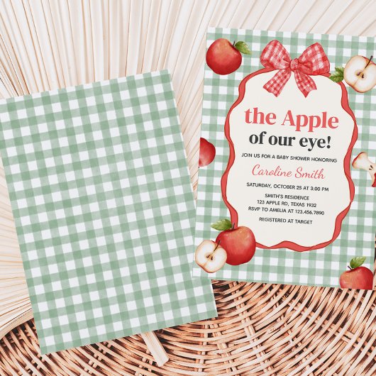 Gingham Apple of our Eye Baby Shower 招待状