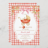 Gingham Apple of our Eye Baby Shower Carriage 招待状 (正面/裏面)