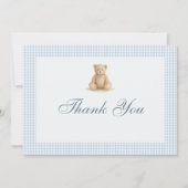 Gingham Baby Bearly Wait Teddy Bear Baby Shower サンキューカード (正面)