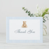 Gingham Baby Bearly Wait Teddy Bear Baby Shower サンキューカード (スタンド正面)