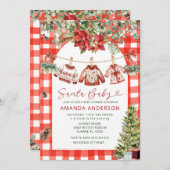 Gingham Baby Christmas Clotheslin Baby Shower 招待状 (正面/裏面)