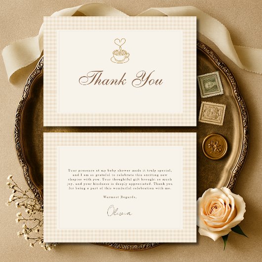 Gingham Baby is Brewing Coffee Baby Shower サンキューカード