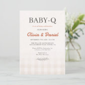 Gingham Baby Q Rustic Couples Baby Shower 招待状 (スタンド正面)