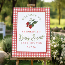 Gingham Berry Baby Shower Welcome Sign