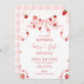 Gingham Berry First Birthday 1st Birthday 招待状 (正面/裏面)