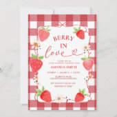 Gingham Berry In Love Red Bow Bridal Shower 招待状 (正面)