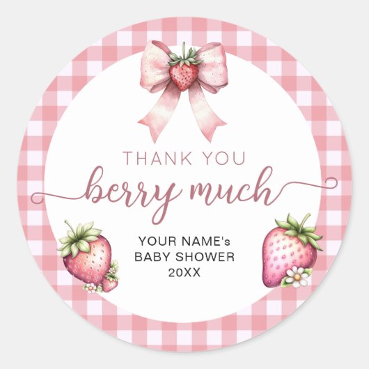 Gingham berry sweet baby shower  ラウンドシール (正面)