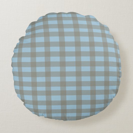 Gingham Blue  ラウンドクッション (正面)