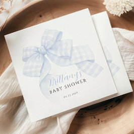 Gingham Blue Bow Baby Shower Paper Napkins スタンダードカクテルナプキン