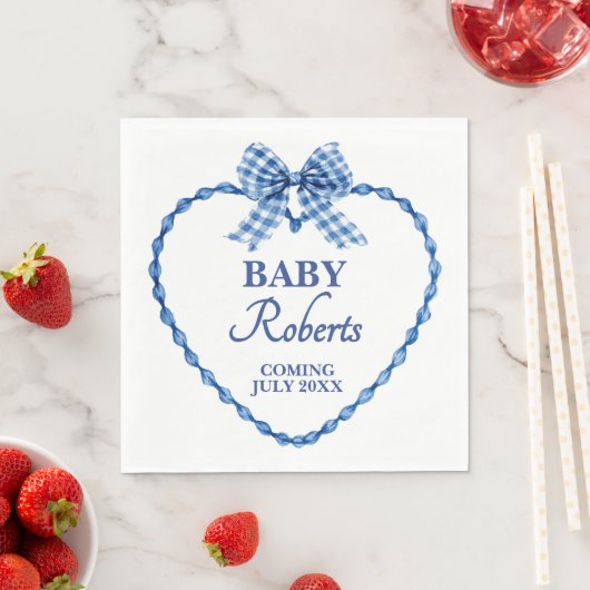 Gingham Blue Boy Baby Shower スタンダードランチョンナプキン (インサイチュ)