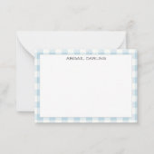 Gingham Blue Simple Modern Thin Border ノートカード (正面)