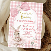 Gingham Blush Pink Floral Bow Bunny Ballerina 招待状