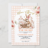 Gingham Boho Floral Easter Bunny Baby Shower 招待状 (正面)