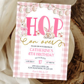 Gingham Boho Floral Hop on over Bunny Birthday 招待状