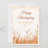 Gingham Boho Pampas Grass Rustic Thanksgiving シーズンカード (正面)