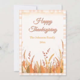 Gingham Boho Pampas Grass Rustic Thanksgiving シーズンカード