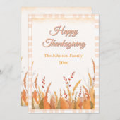Gingham Boho Pampas Grass Rustic Thanksgiving シーズンカード (正面/裏面)