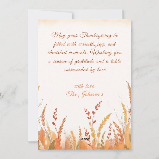 Gingham Boho Pampas Grass Rustic Thanksgiving シーズンカード (裏面)