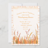Gingham Boho Pampas Grass Rustic Thanksgiving 招待状 (正面)