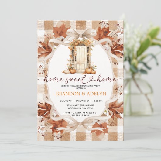 Gingham Boho Pumpkin housewarming party 招待状 (スタンド正面)